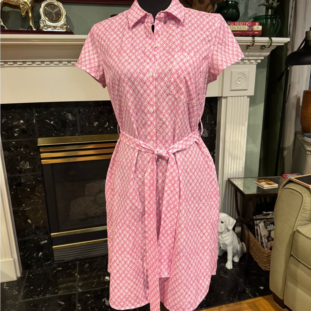 Summer dress! Tommy Bahama Pink Geometric Shirt Dress.
